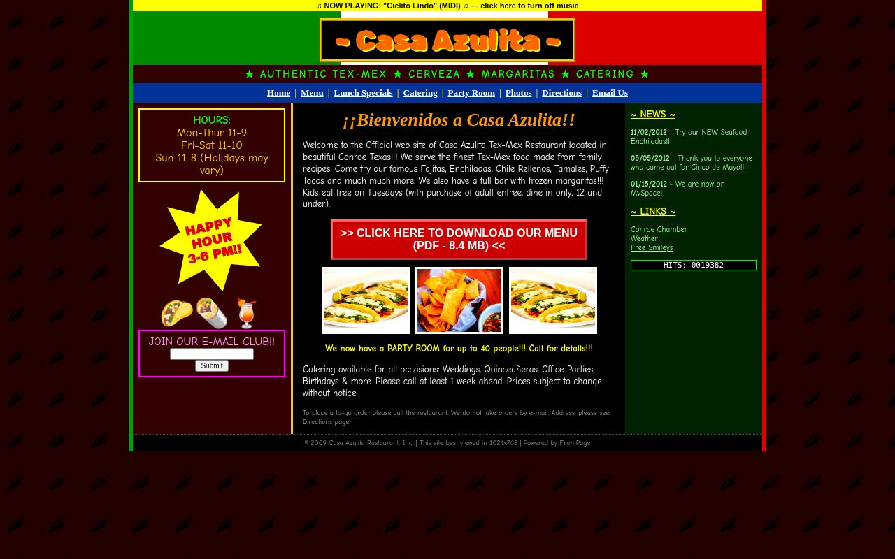 Before: the old, cluttered homepage for Casa Azulita
