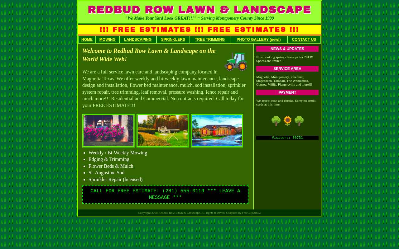 Before: the old, cluttered homepage for Redbud Row Lawn & Landscape
